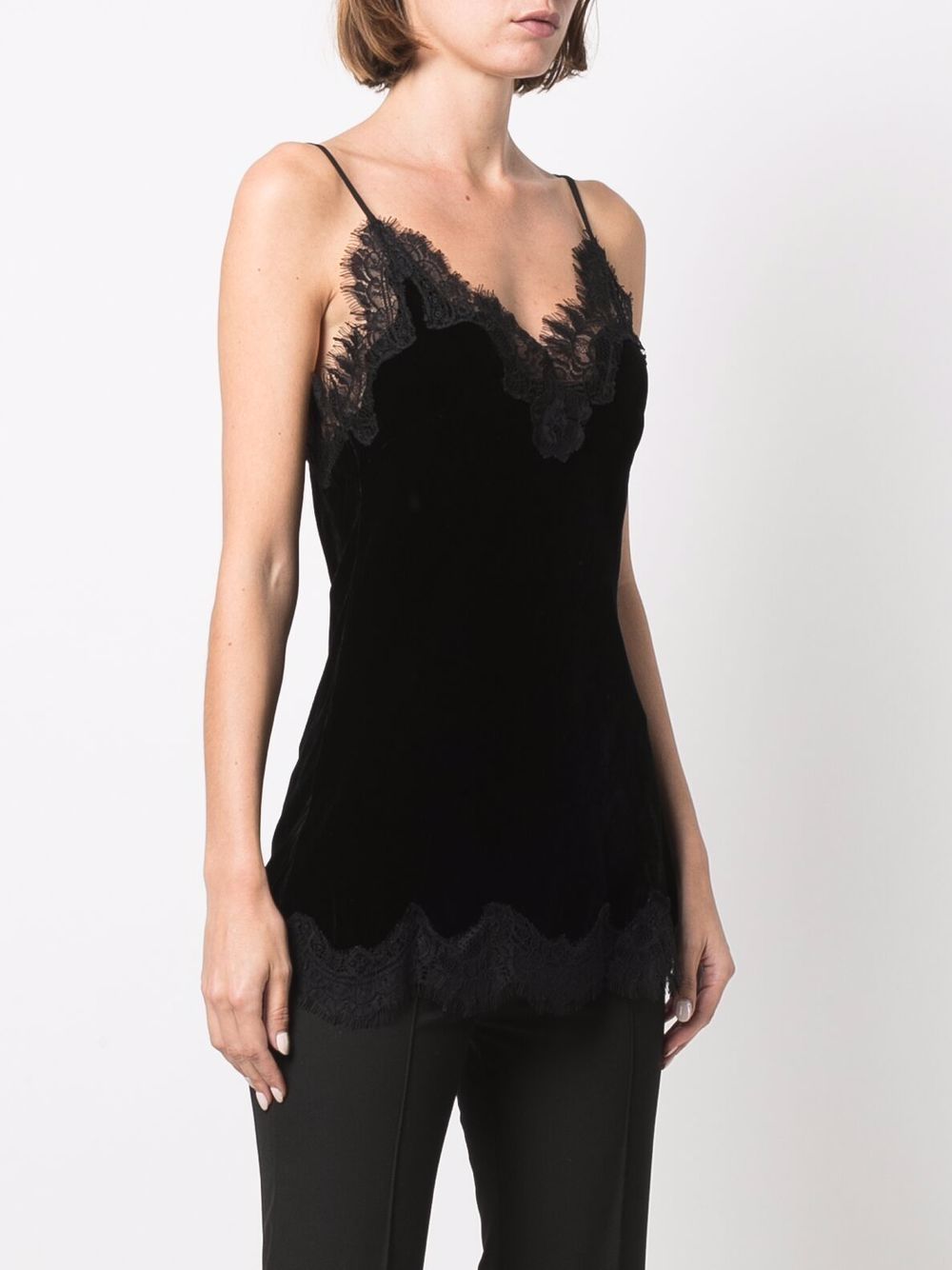 GOLD HAWK Black Lace-Trim Velvet Camisole Top image 1