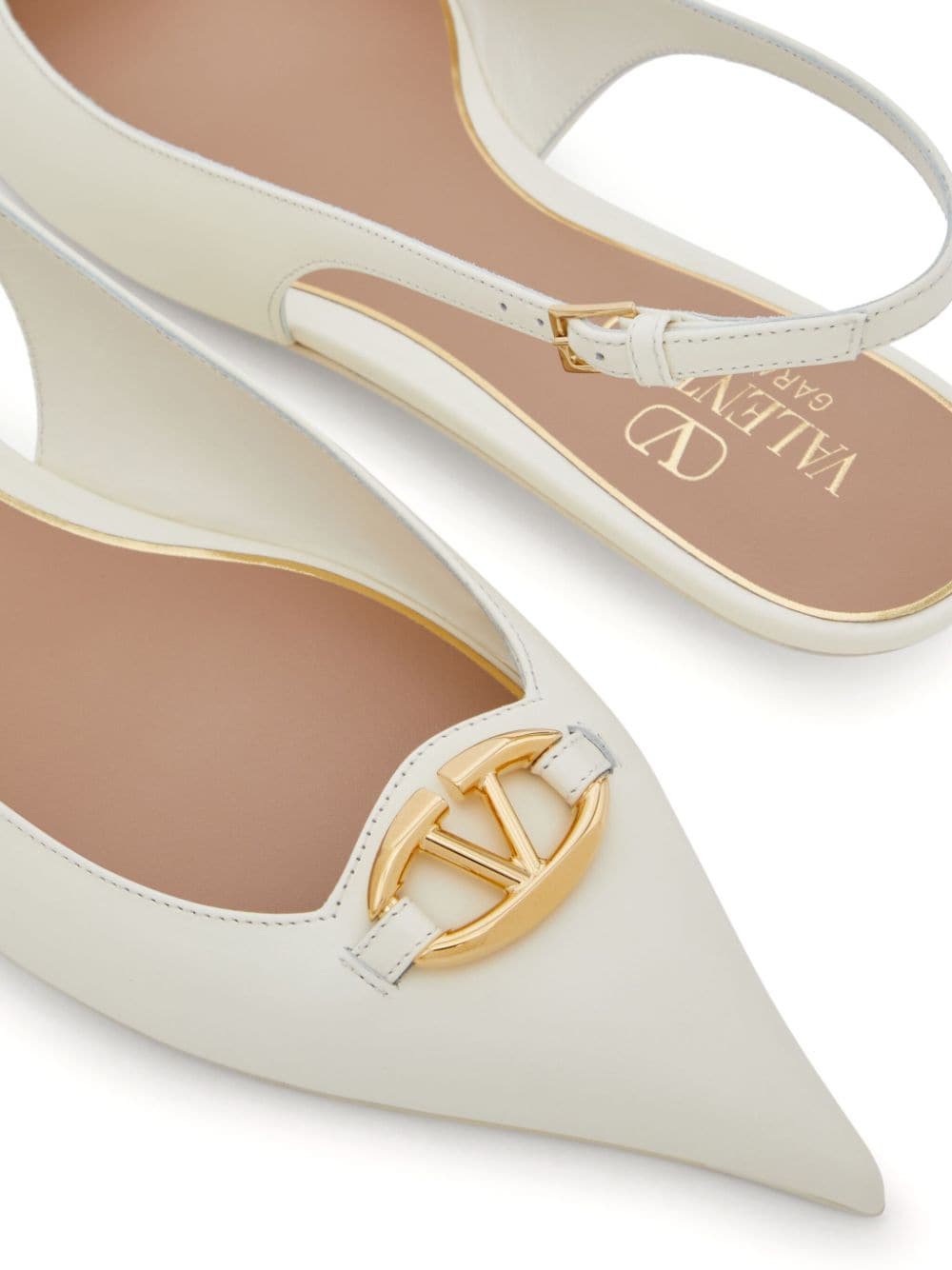 Valentino Garavani White Leather Flat Shoes with V Detail image 1