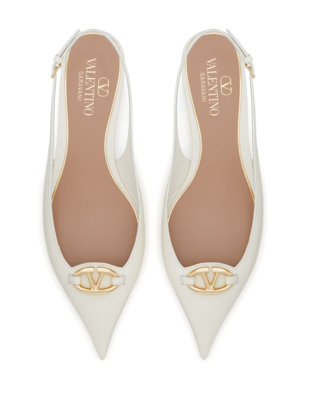 Valentino Garavani White Leather Flat Shoes with V Detail image 2