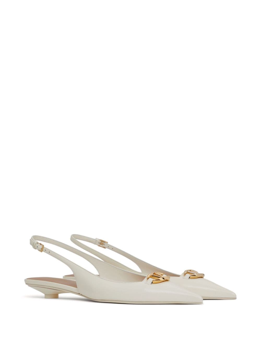 Valentino Garavani White Leather Flat Shoes with V Detail image 3