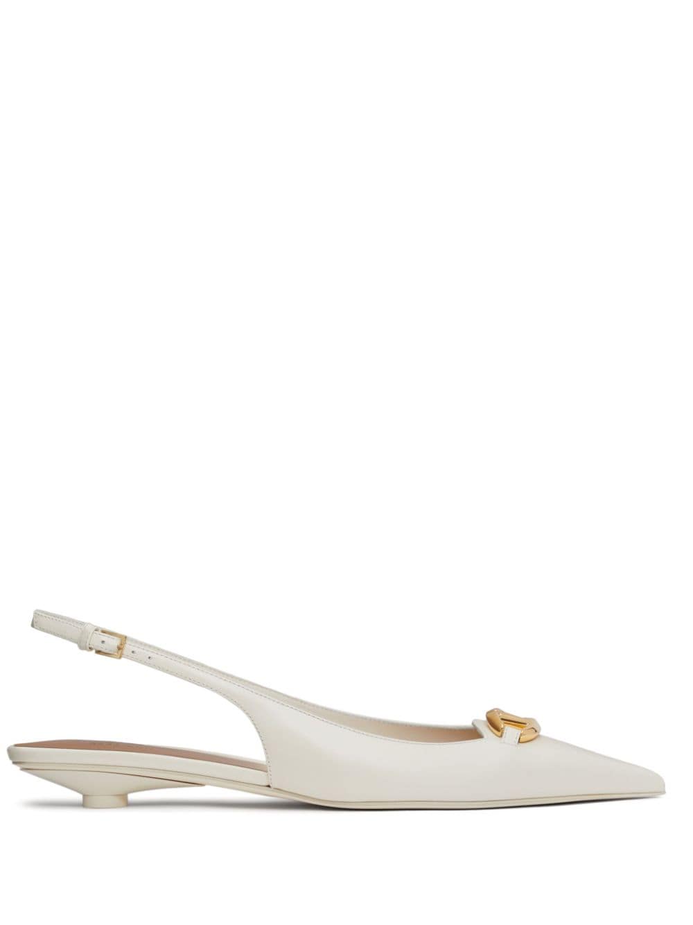 Valentino Garavani White Leather Flat Shoes with V Detail image 0