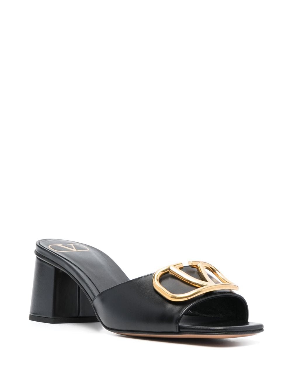 Valentino Garavani Black Calfskin Peep-Toe Sandals with Block Heel image 1