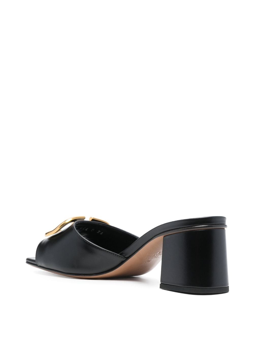 Valentino Garavani Black Calfskin Peep-Toe Sandals with Block Heel image 2