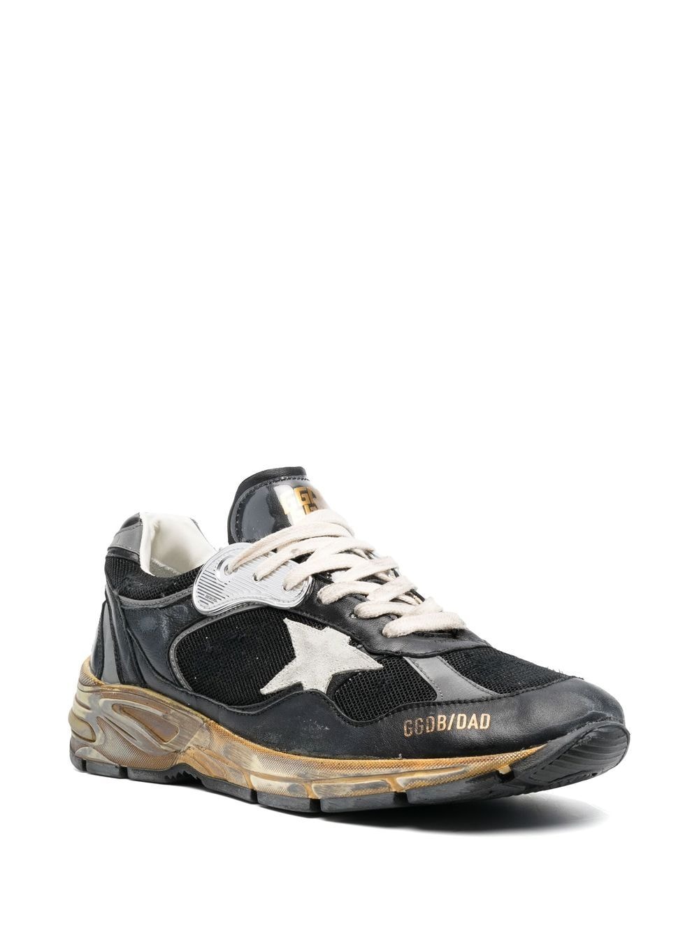 Golden Goose Deluxe Brand Black Distressed Leather Sneakers with Star Patch image 1