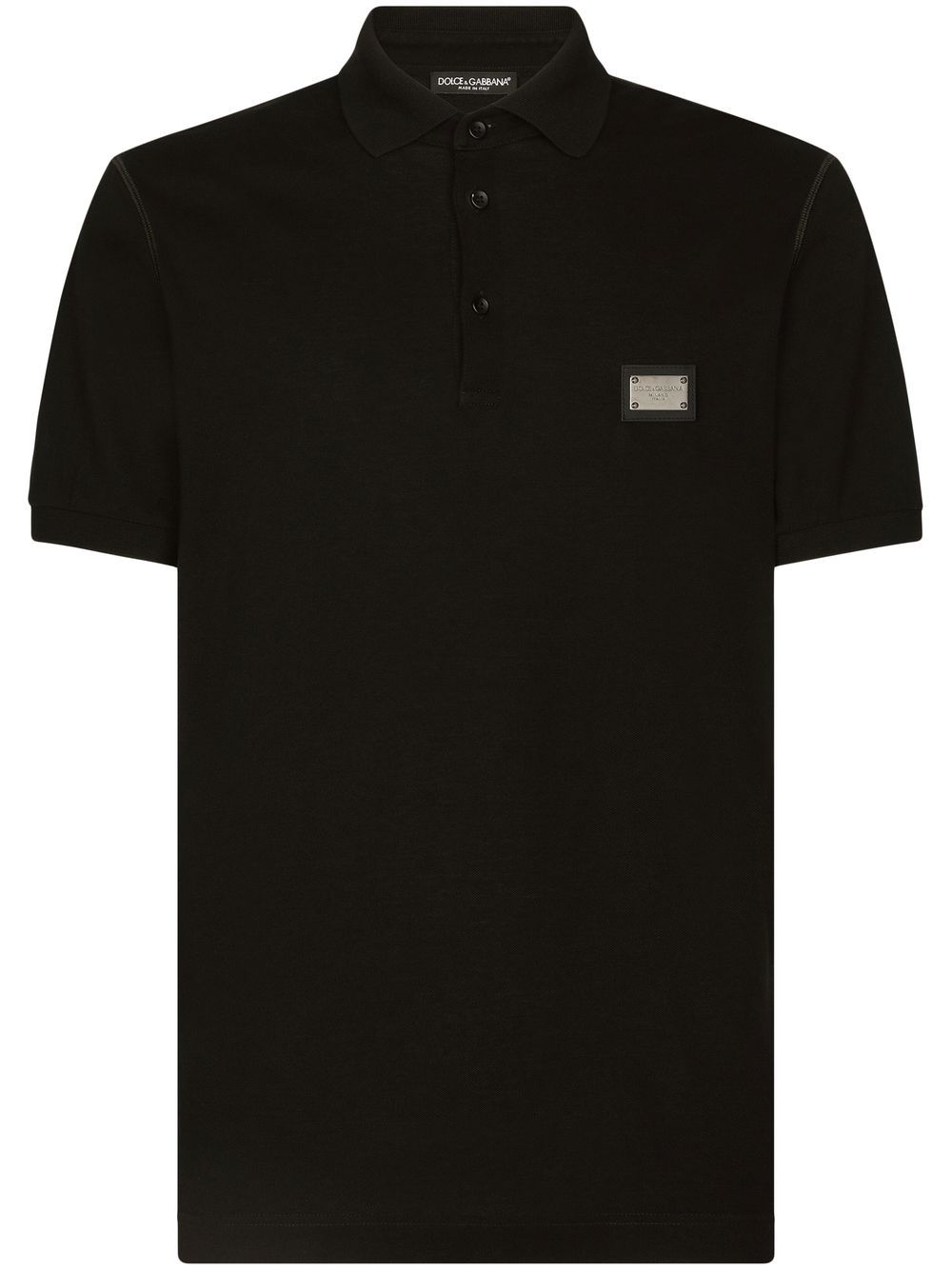 Dolce & Gabbana Black Cotton Polo Shirt with Logo Plaque image 0