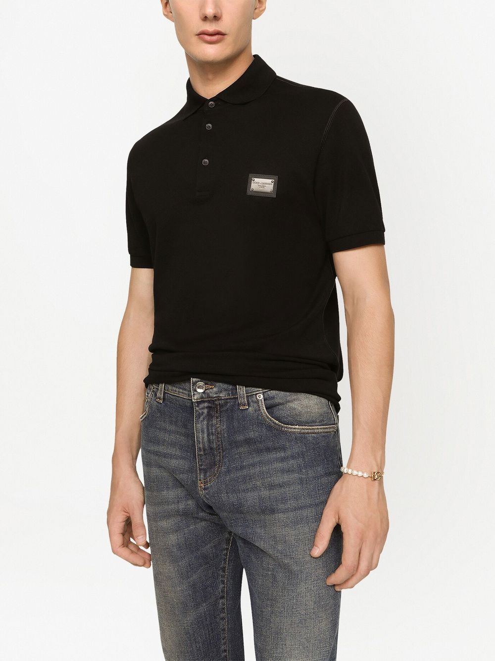 Dolce & Gabbana Black Cotton Polo Shirt with Logo Plaque image 2