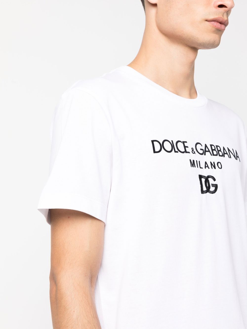 Dolce & Gabbana White Logo-Embroidered Cotton T-Shirt image 1