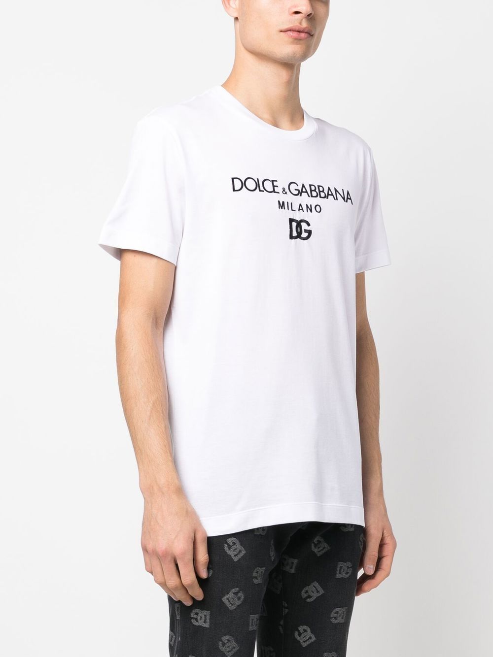 Dolce & Gabbana White Logo-Embroidered Cotton T-Shirt image 2