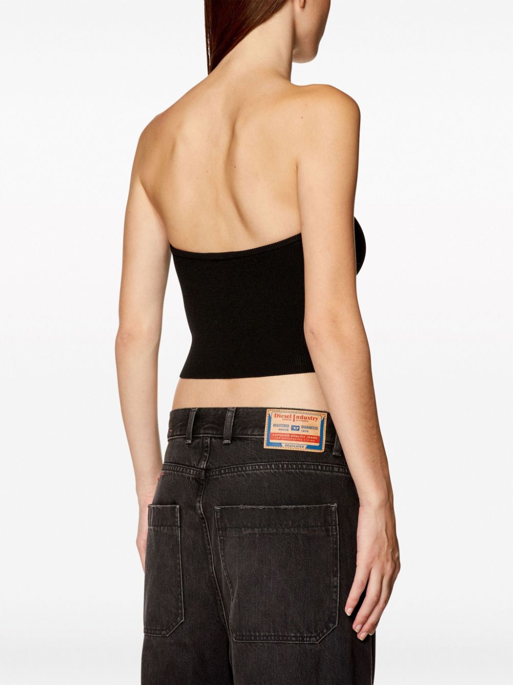 Diesel Women's Black Ribbed Knit Strapless Crop Top image 4