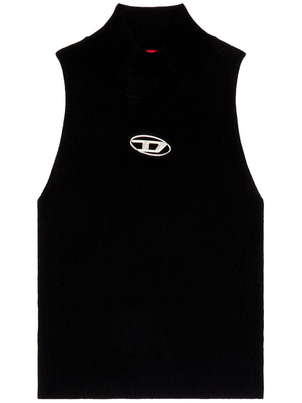 Sleeveless Ribbed Knit Top with Logo Detail - Black image 0