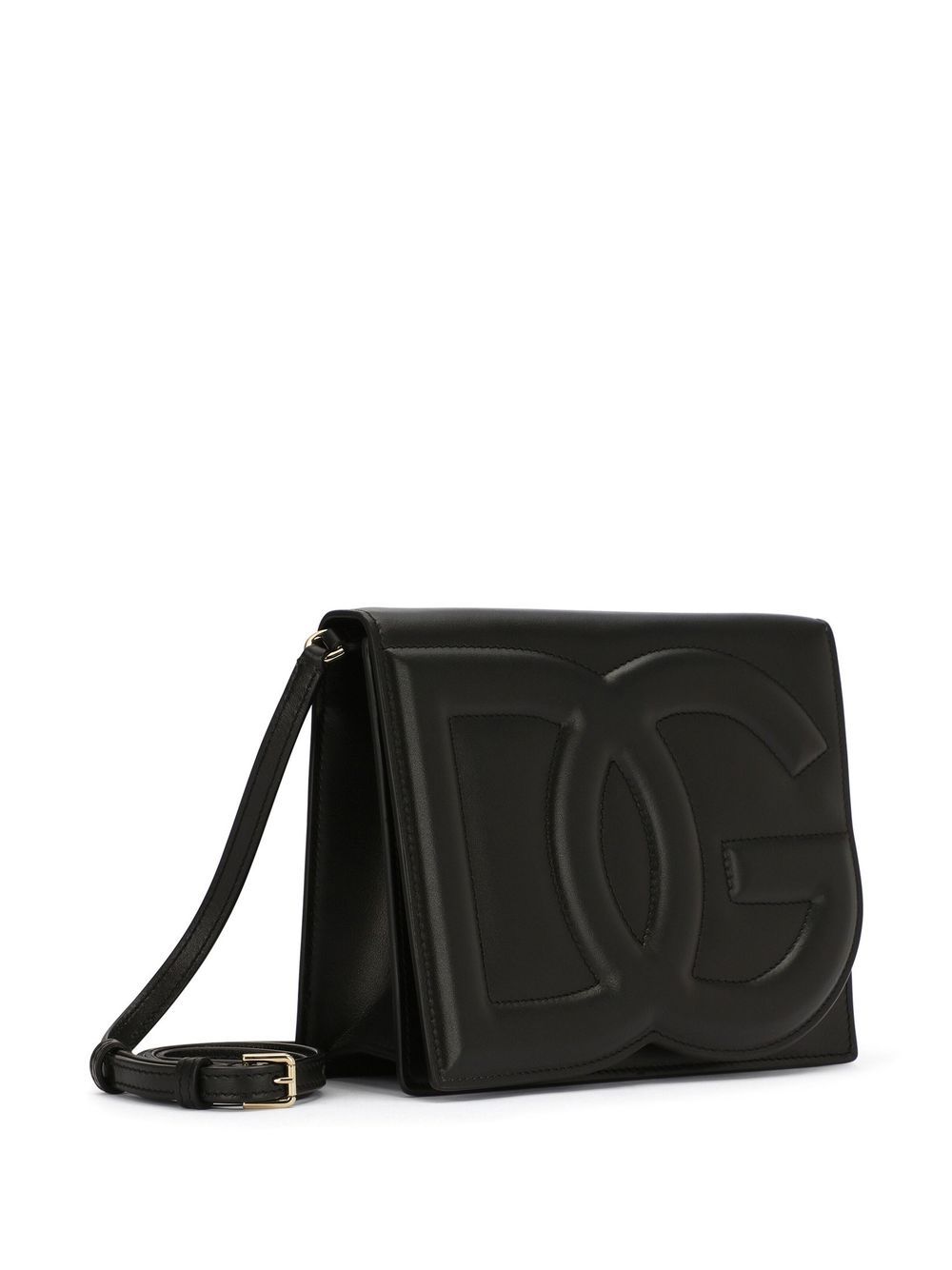 Dolce & Gabbana Black Calf Leather Embossed Logo Shoulder Bag image 1