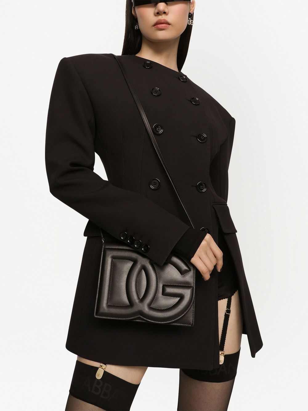 Dolce & Gabbana Black Calf Leather Embossed Logo Shoulder Bag image 3