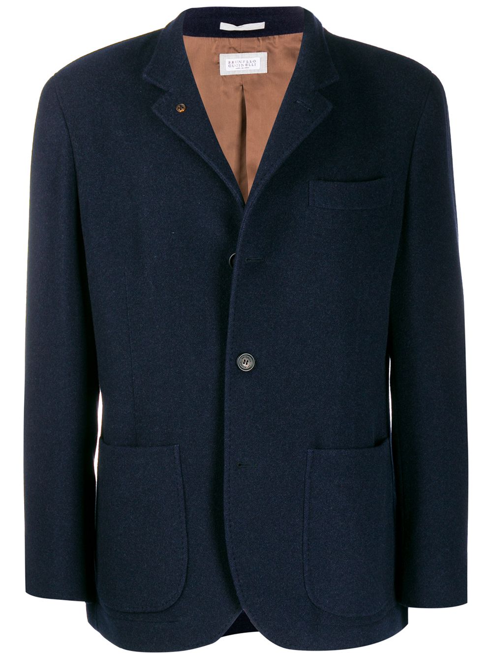 Brunello Cucinelli Navy Blue Wool & Cotton Single Breasted Blazer image 0