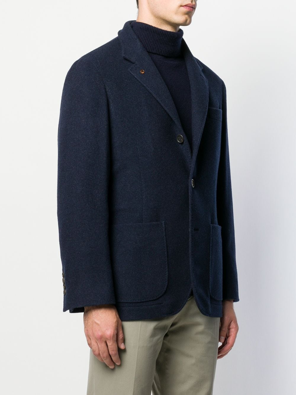 Brunello Cucinelli Navy Blue Wool & Cotton Single Breasted Blazer image 2