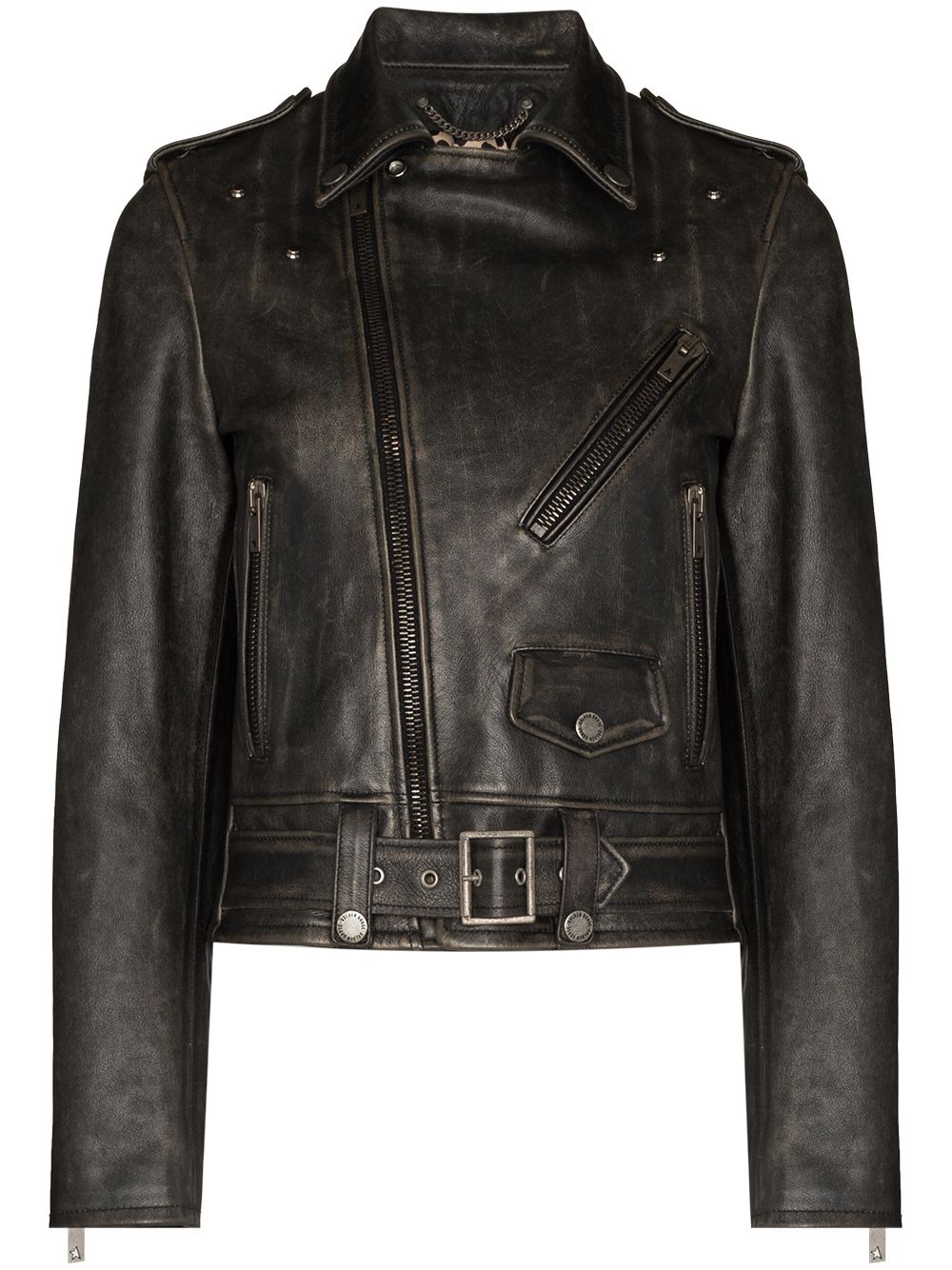 Golden Goose Deluxe Brand Black Distressed Leather Biker Jacket image 0