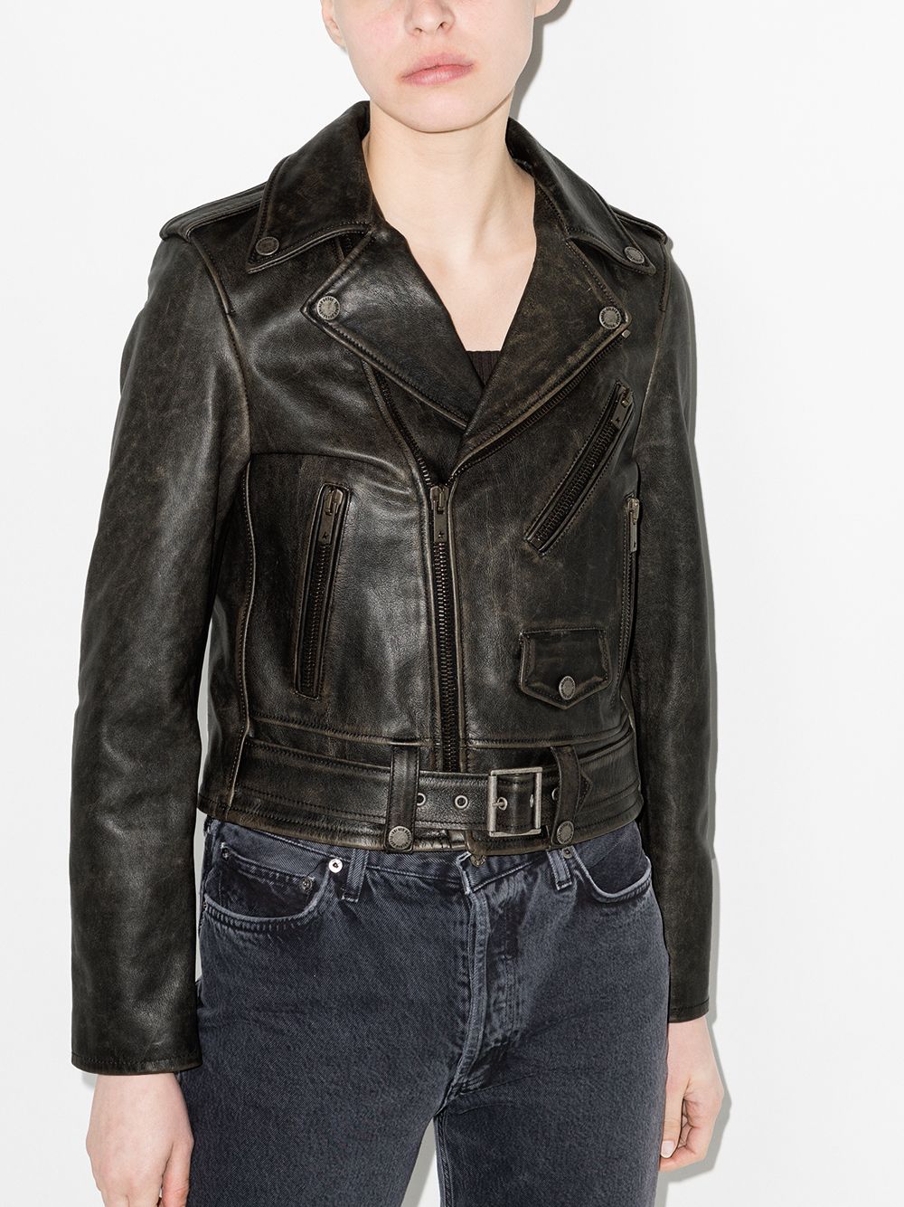 Golden Goose Deluxe Brand Black Distressed Leather Biker Jacket image 1