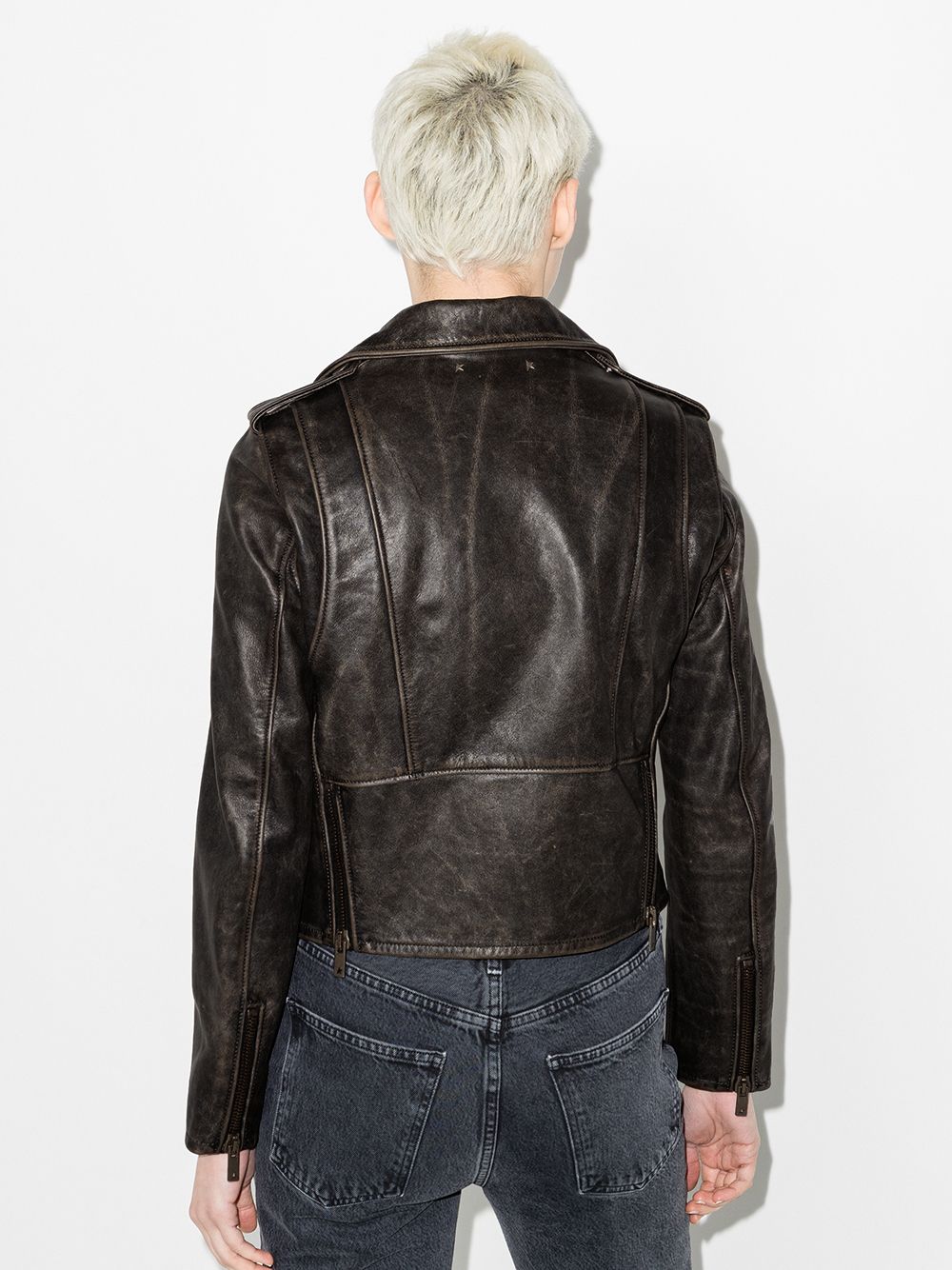 Golden Goose Deluxe Brand Black Distressed Leather Biker Jacket image 2