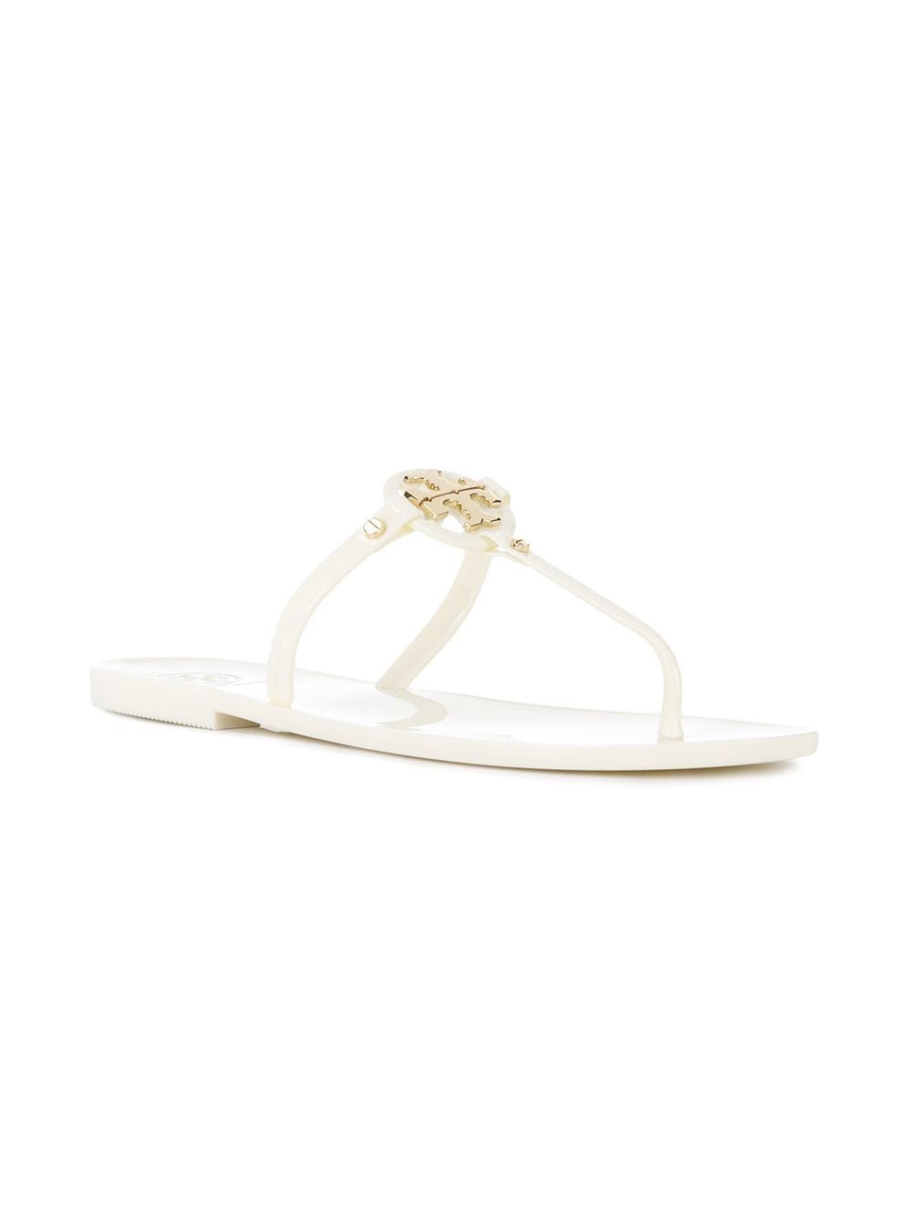 Tory Burch White Leather Thong Sandals with Logo Plaque image 2