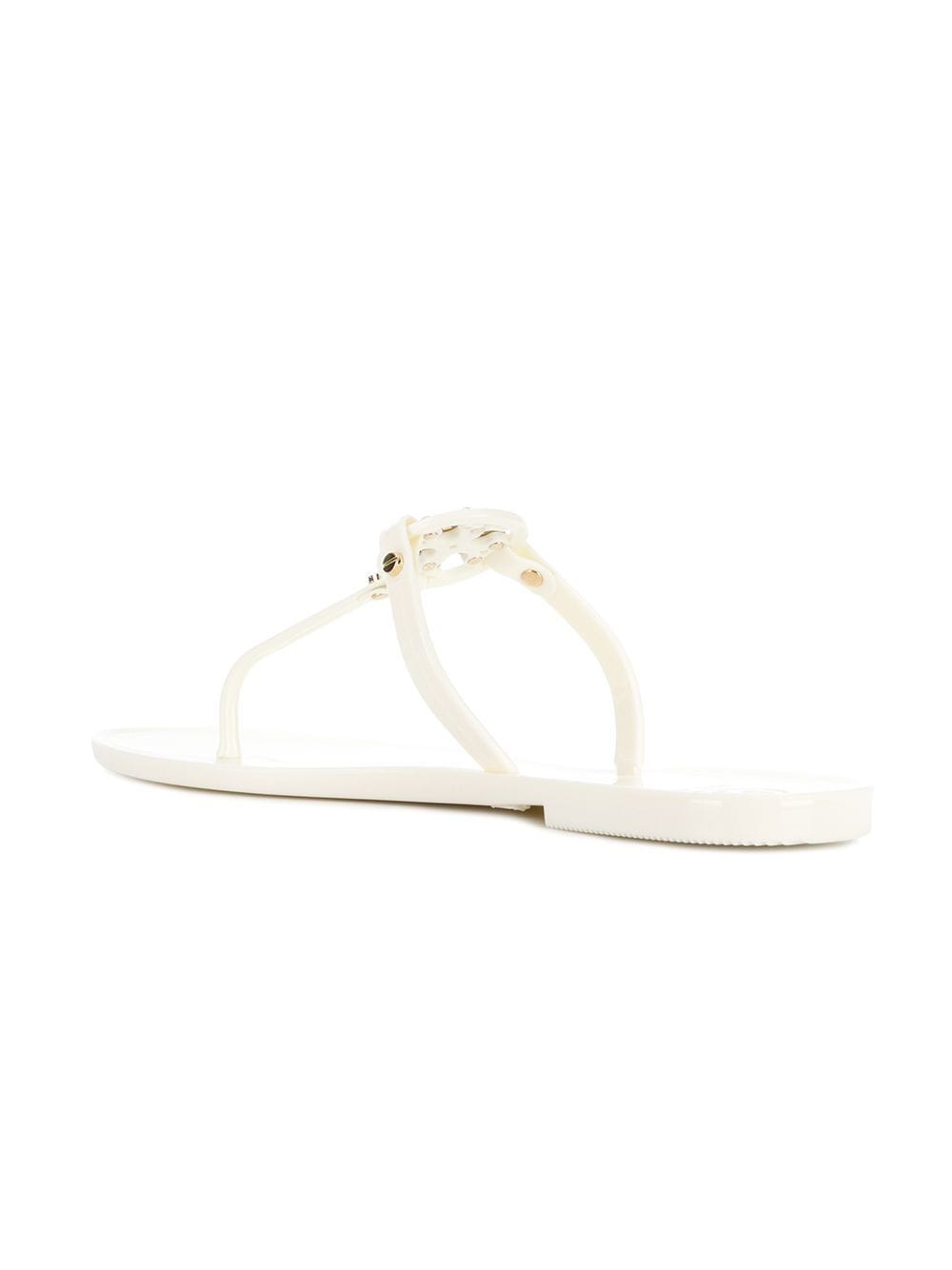 Tory Burch White Leather Thong Sandals with Gold Logo Plaque image 3