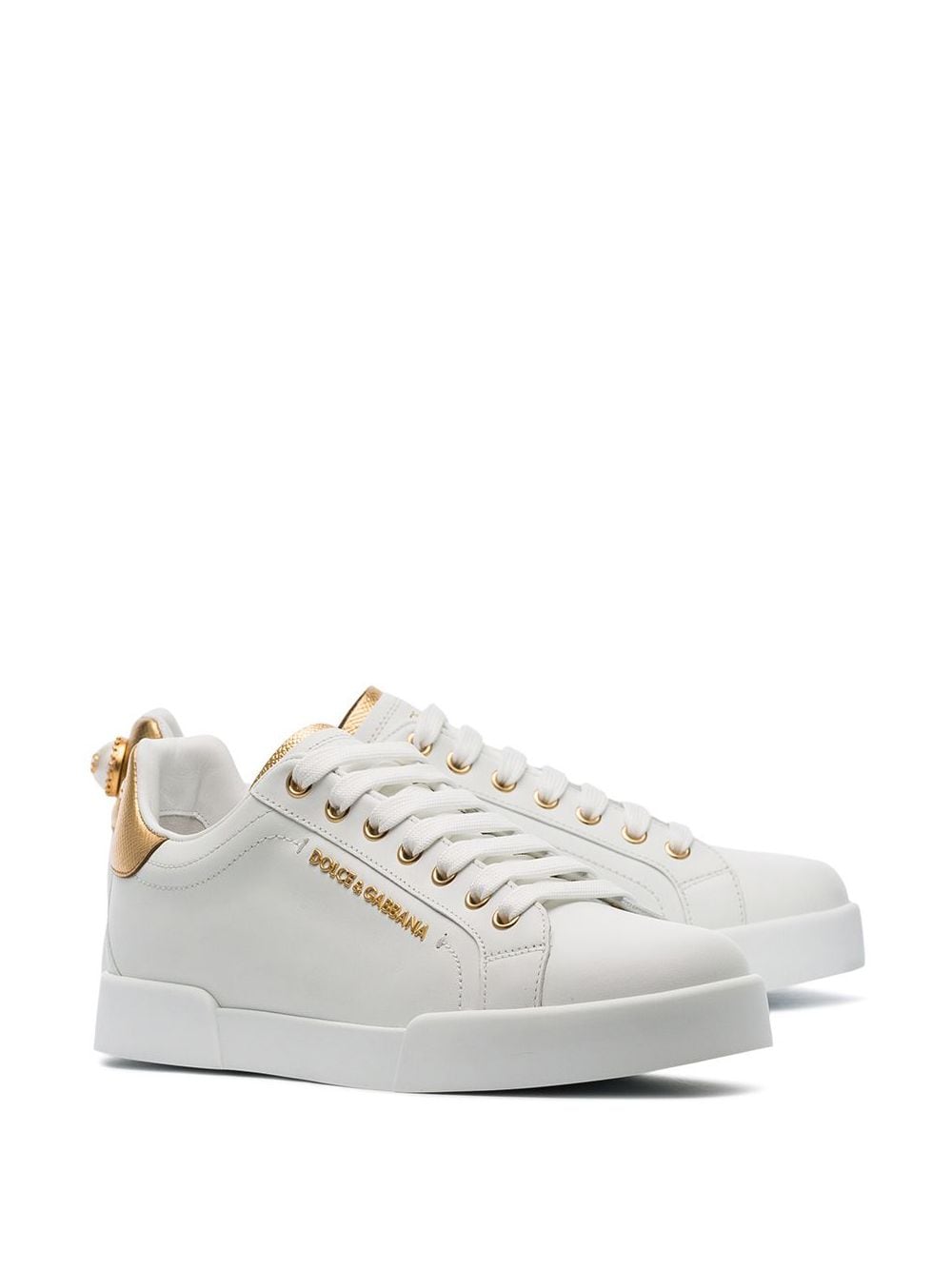 Dolce & Gabbana Portofino Calf Leather Sneakers with Faux Pearl Embellishment image 1