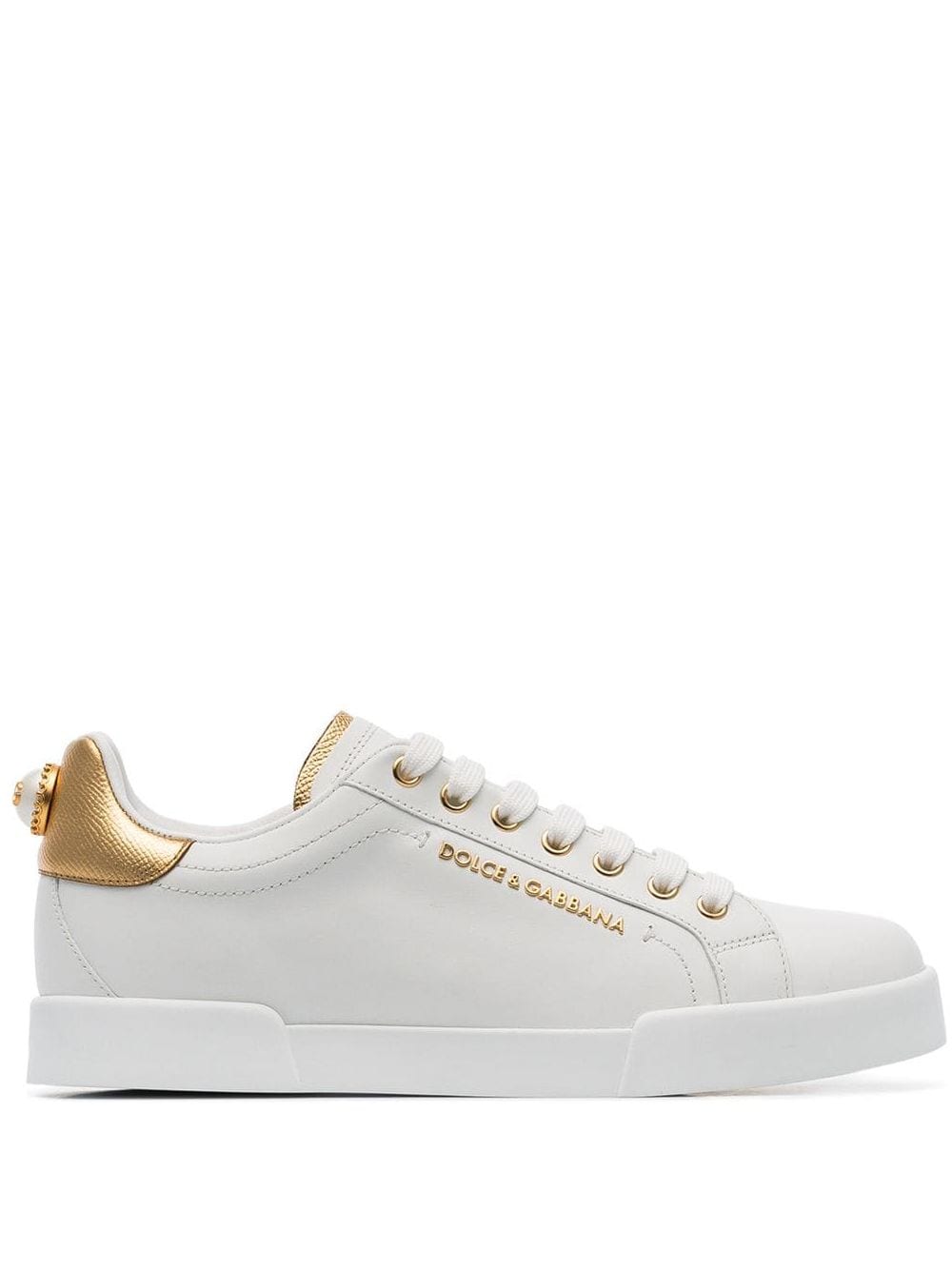 Dolce & Gabbana Portofino Calf Leather Sneakers with Faux Pearl Embellishment image 0