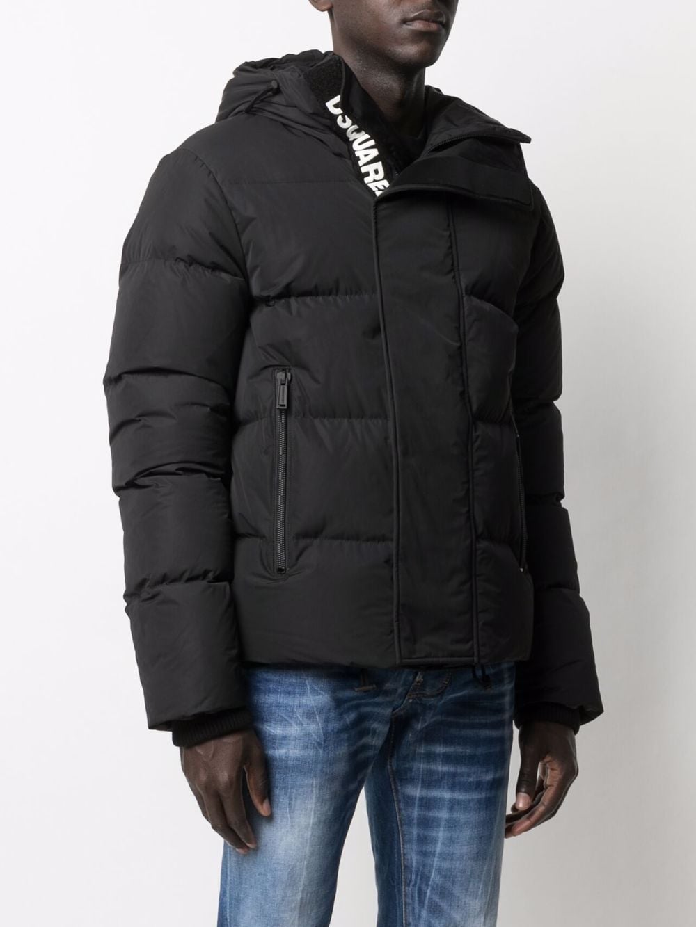 DSQUARED2 Black Logo-Print Puffer Coat image 3