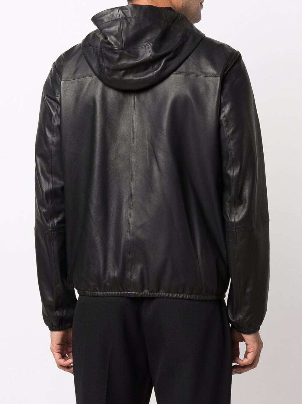 Emporio Armani Men's Black Lambskin Leather Jacket with Hood image 1