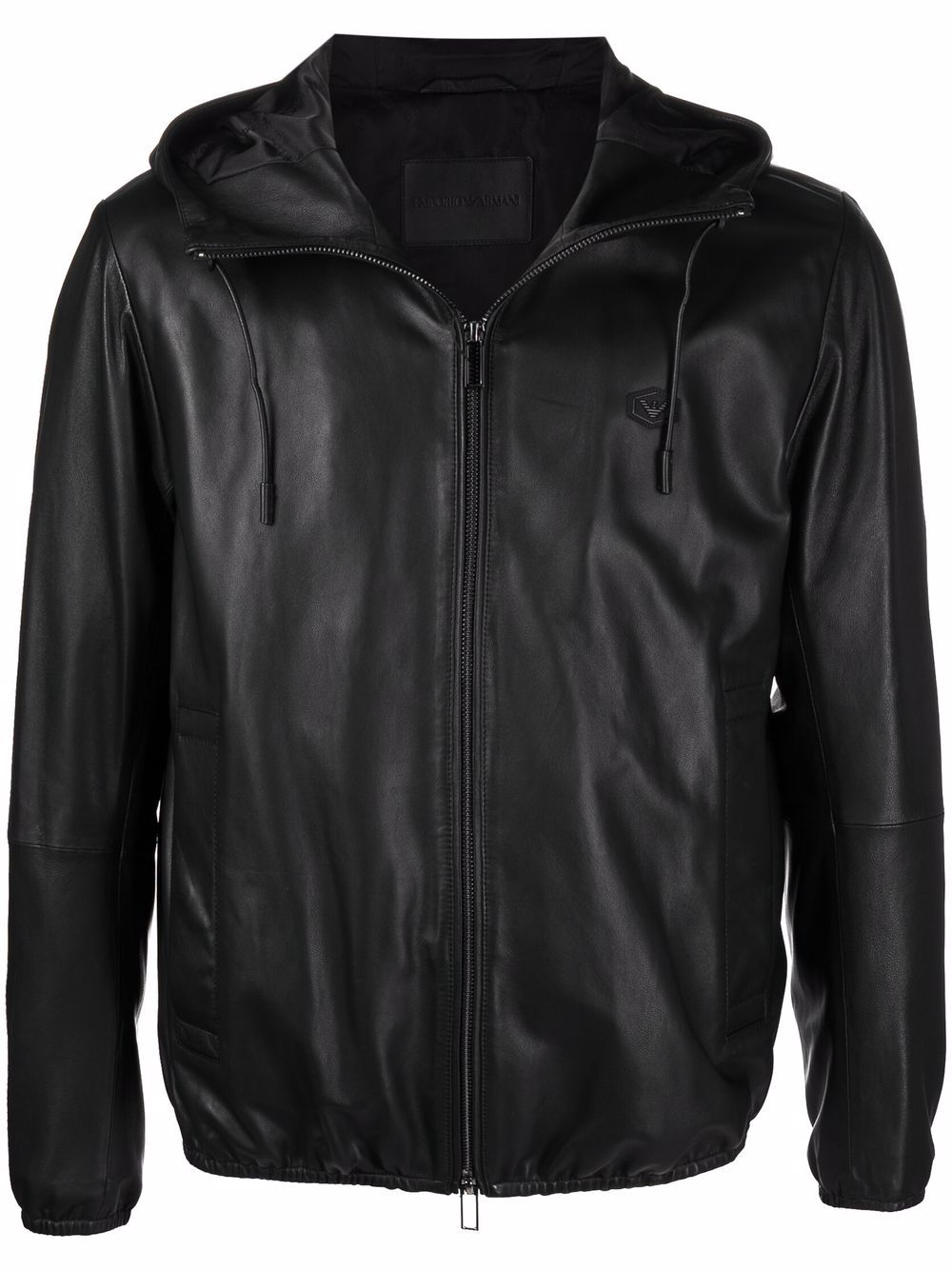 Emporio Armani Men's Black Lambskin Leather Jacket with Hood image 0