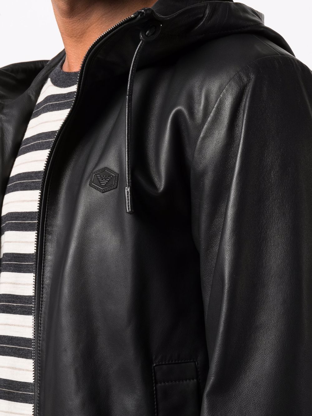 Emporio Armani Men's Black Lambskin Leather Jacket with Hood image 3