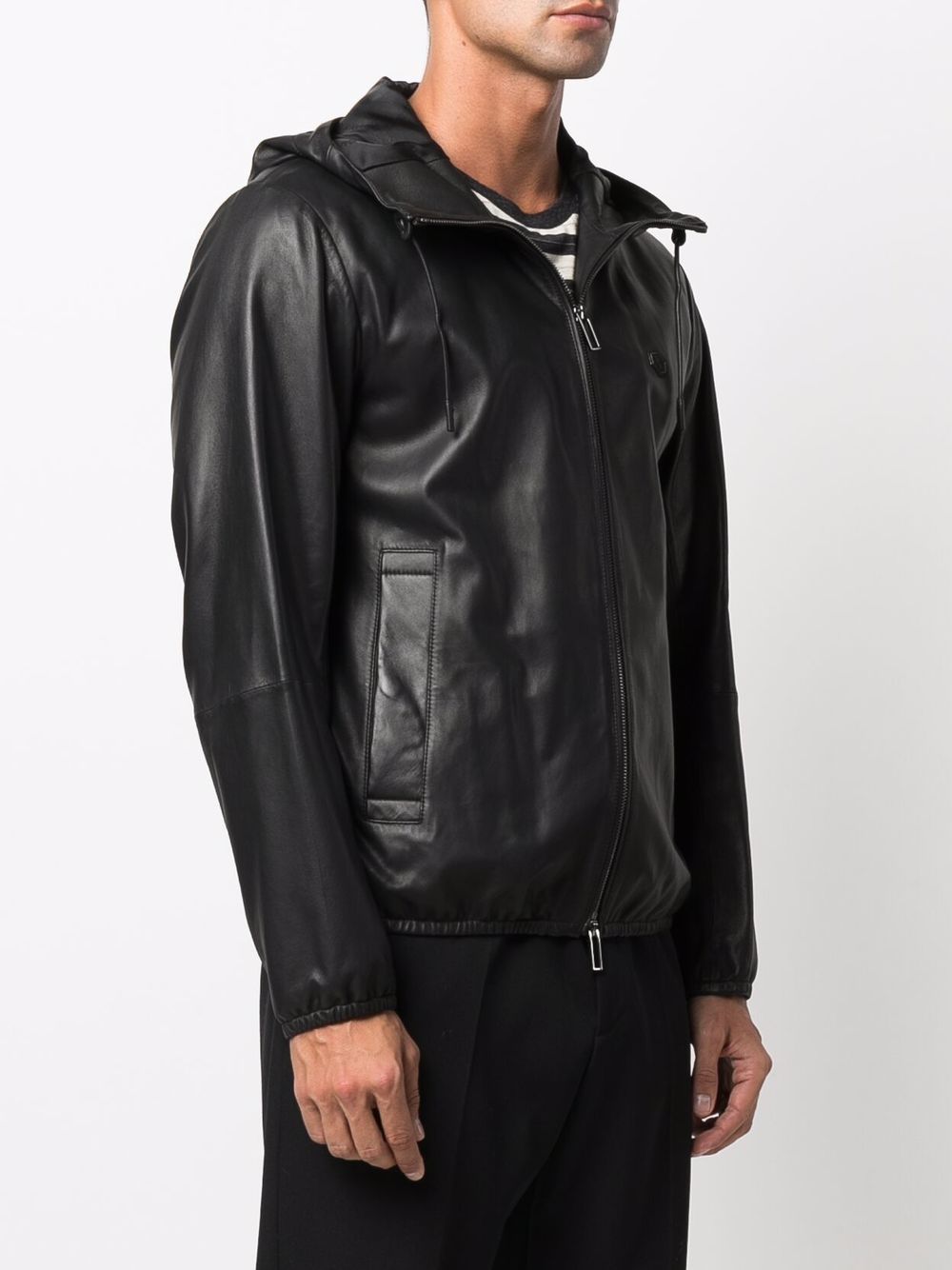 Emporio Armani Men's Black Lambskin Leather Jacket with Hood image 4