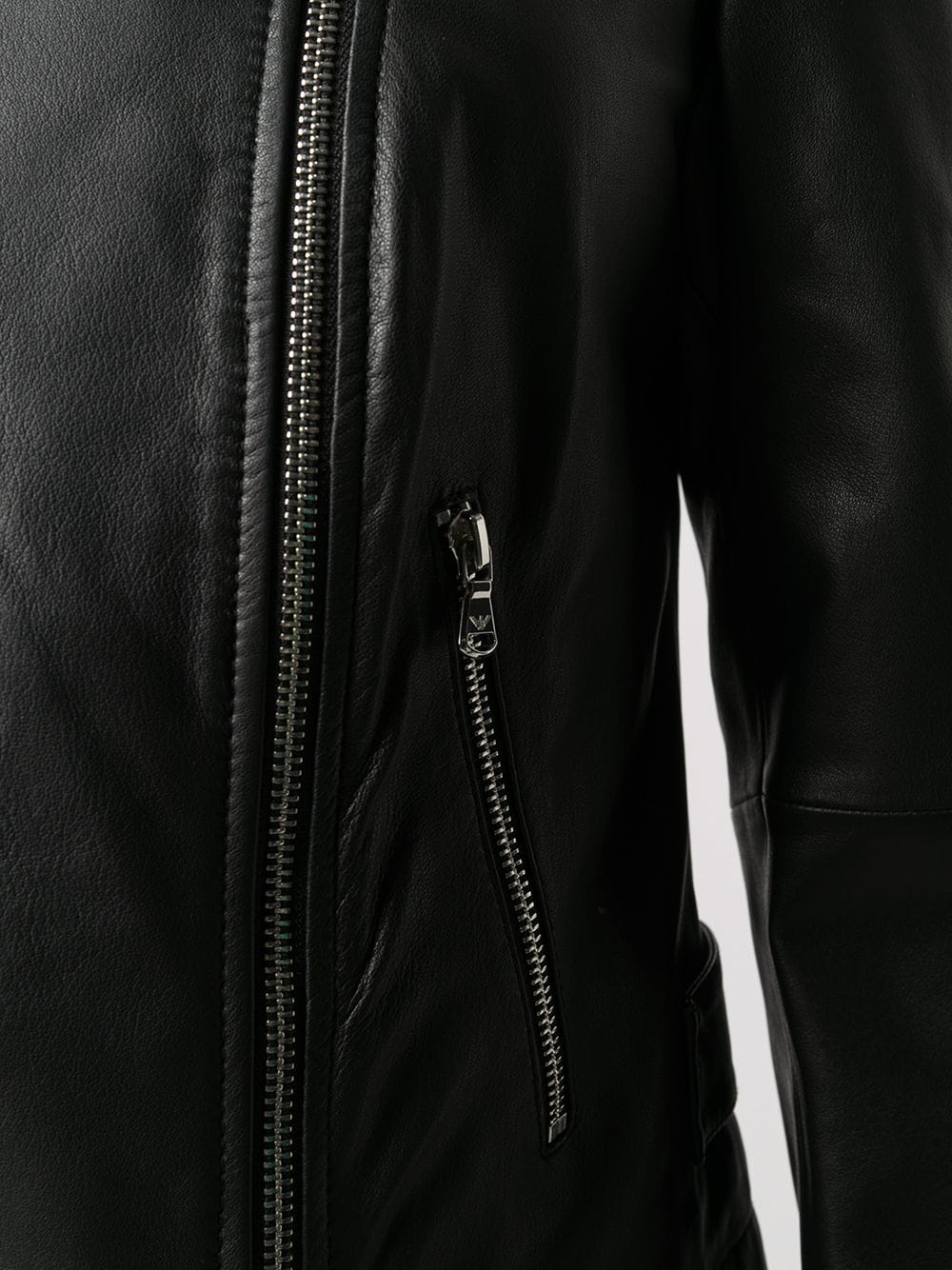 Emporio Armani Men's Black Leather Biker Jacket image 3