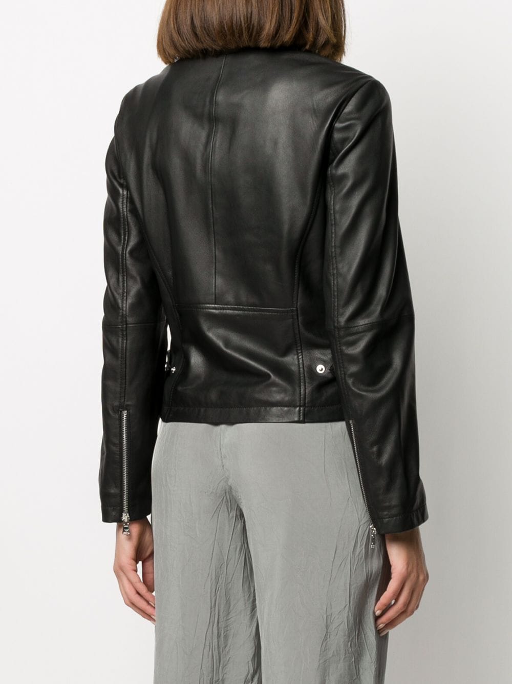 Emporio Armani Men's Black Leather Biker Jacket image 4