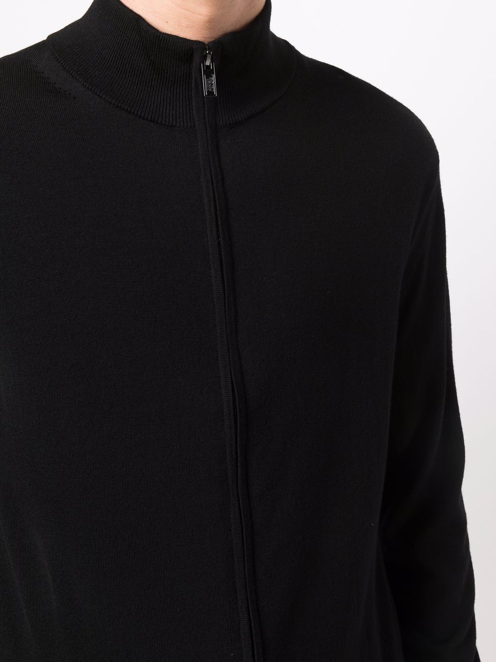 Emporio Armani Black Virgin Wool Zip-Front Pullover image 2