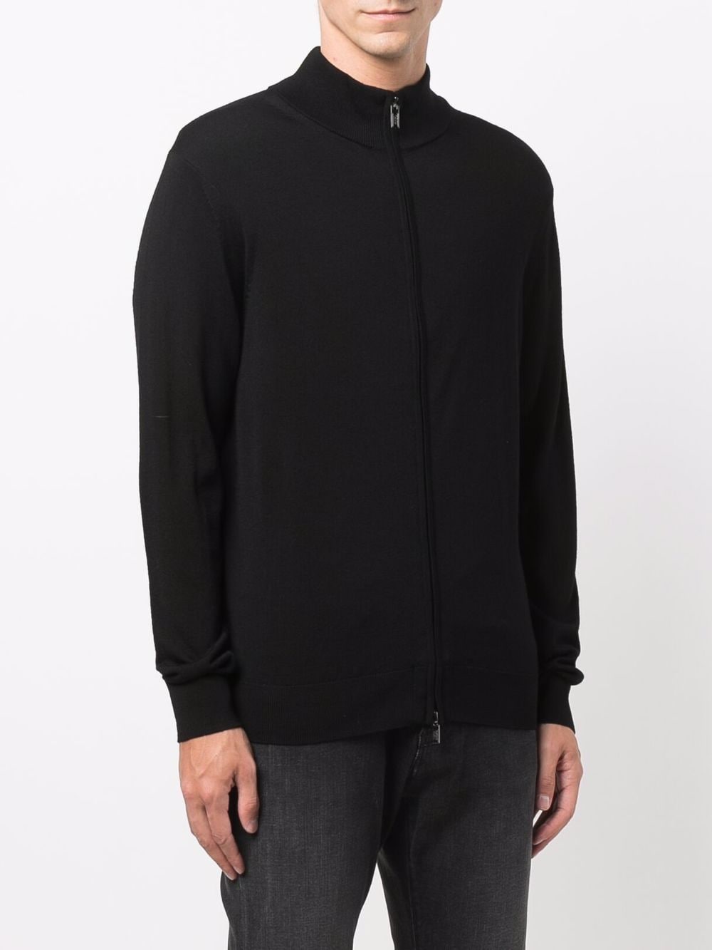 Emporio Armani Black Virgin Wool Zip-Front Pullover image 3