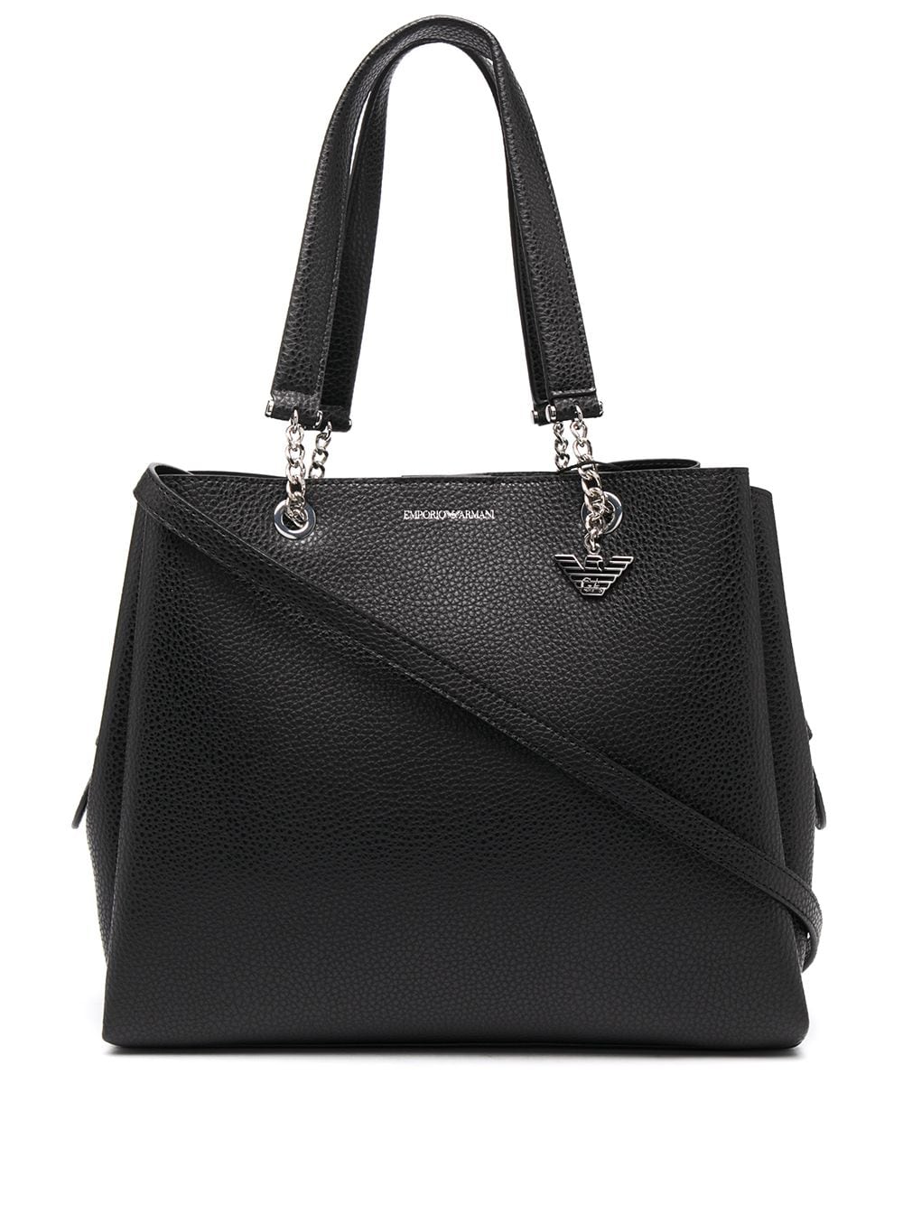 Emporio Armani Pebbled Leather Tote Bag with Logo Plaque - Black image 0