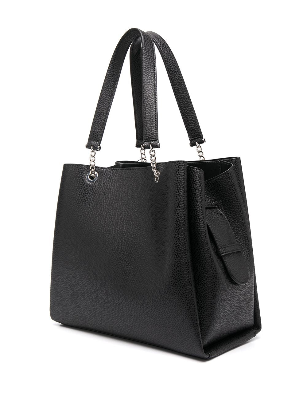 Emporio Armani Pebbled Leather Tote Bag with Logo Plaque - Black image 2