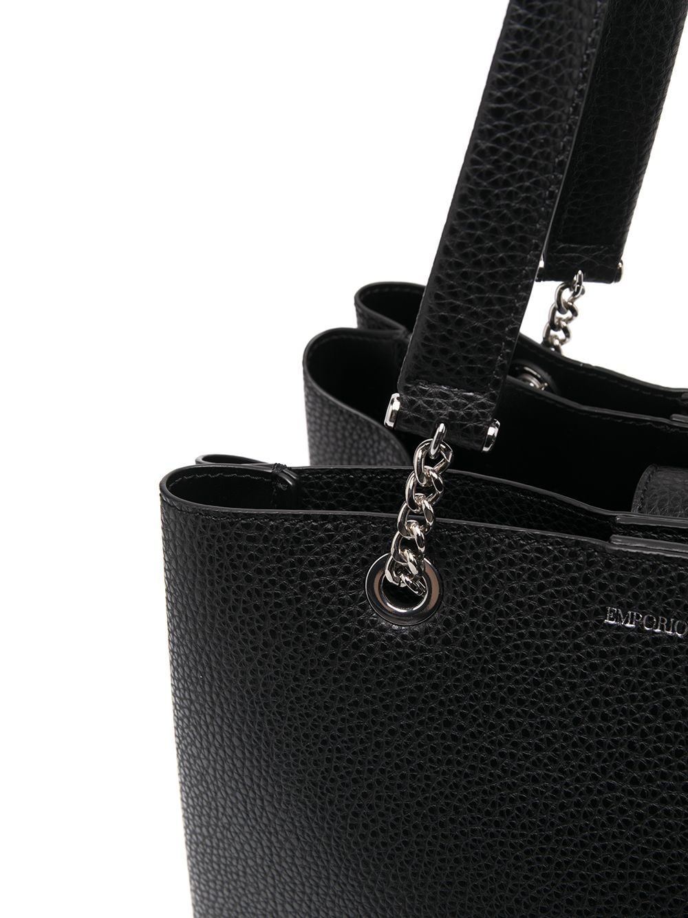 Emporio Armani Pebbled Leather Tote Bag with Logo Plaque - Black image 3