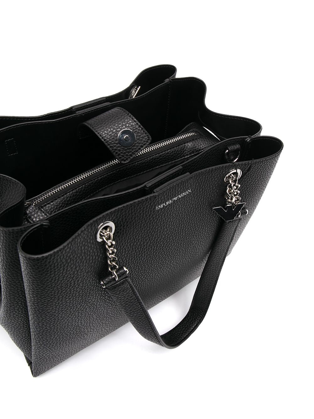 Emporio Armani Pebbled Leather Tote Bag with Logo Plaque - Black image 4