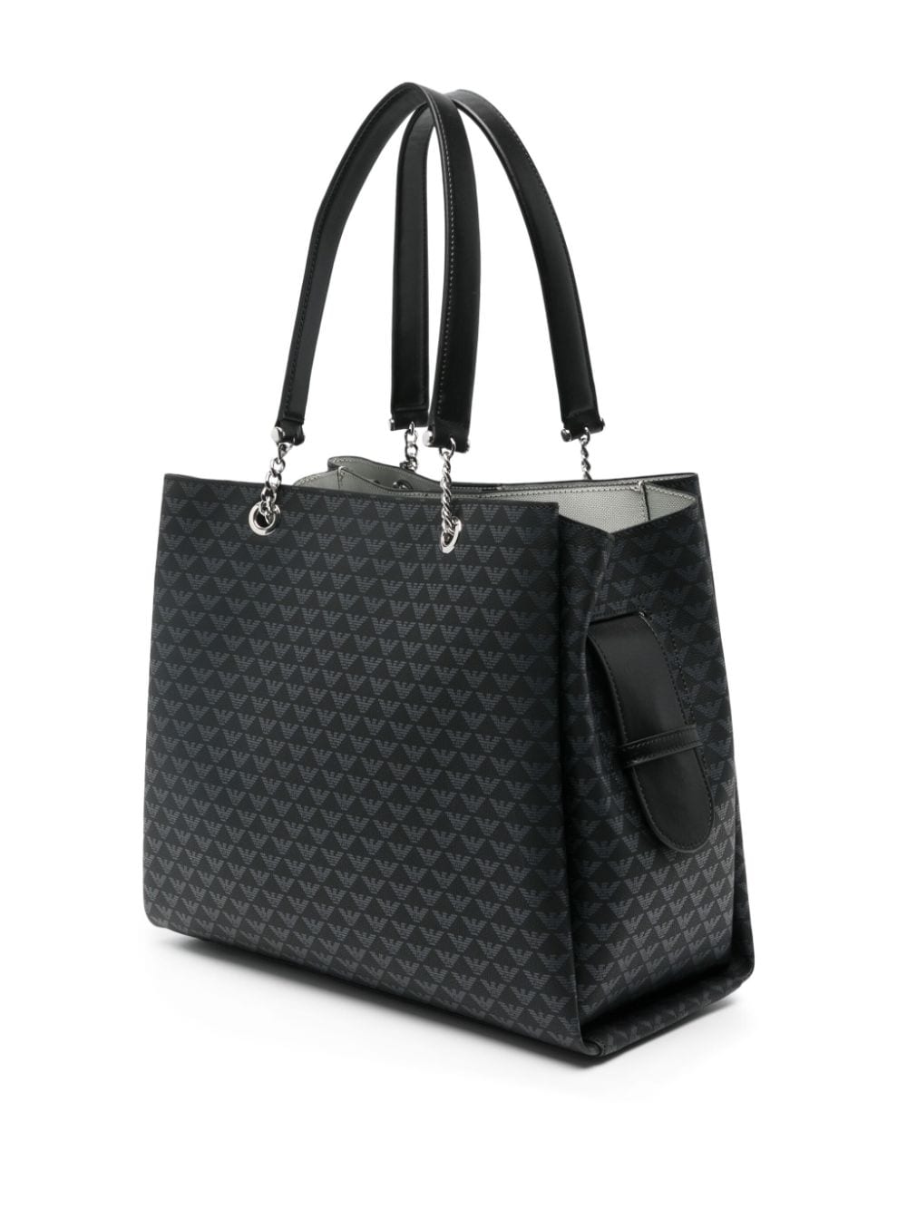 Emporio Armani Black Monogram Faux Leather Tote Bag image 1