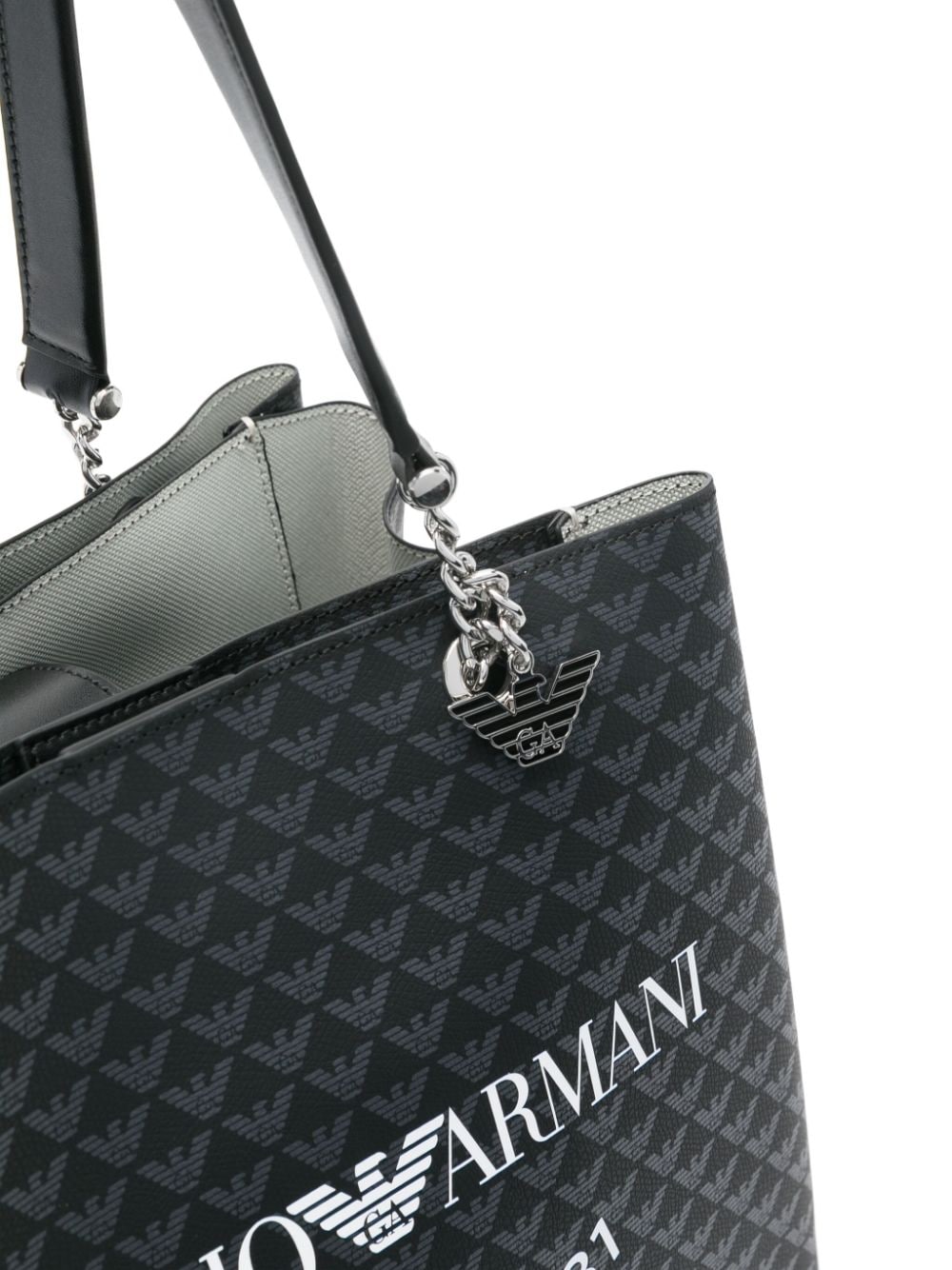 Emporio Armani Black Monogram Faux Leather Tote Bag image 2