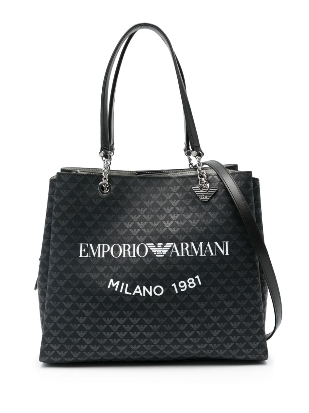 Emporio Armani Black Monogram Faux Leather Tote Bag image 0