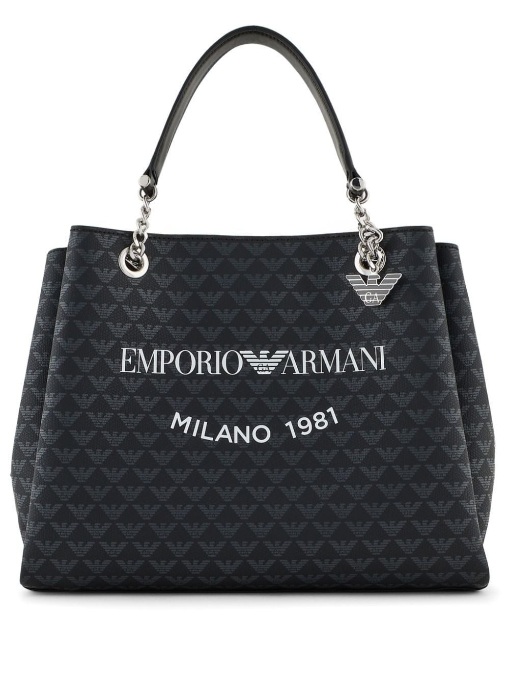 Emporio Armani Black Signature Eagle Head Charm Logo Tote Bag image 0