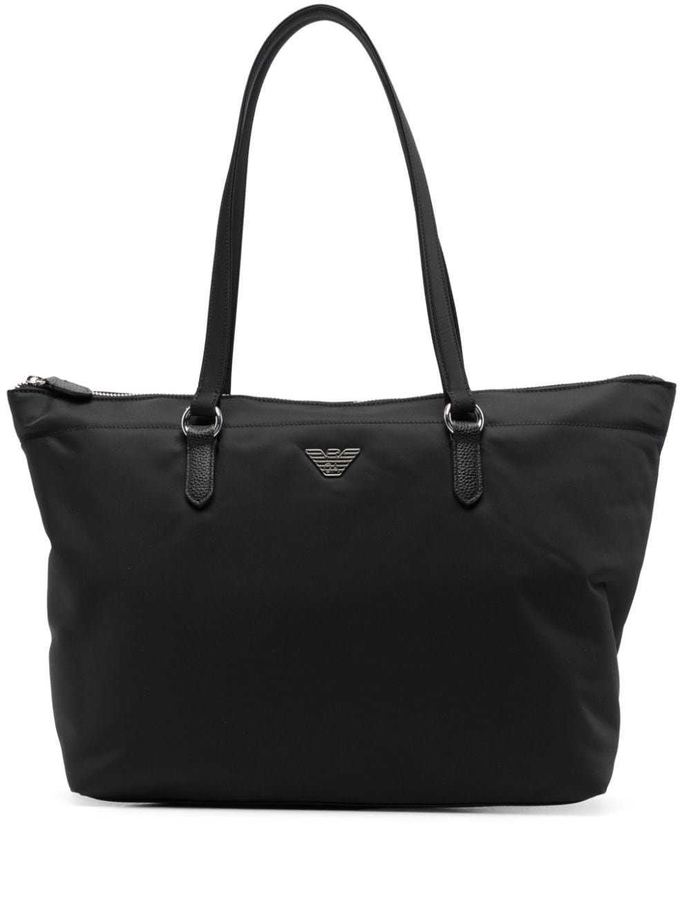 Emporio Armani Black Leather Tote Bag with Silver Logo image 0