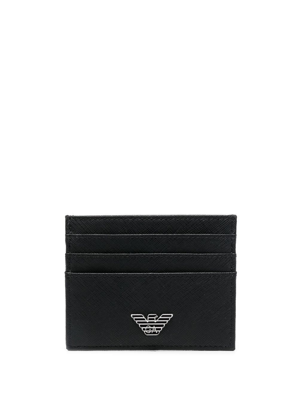 Emporio Armani Black Leather Card Holder with Logo image 0