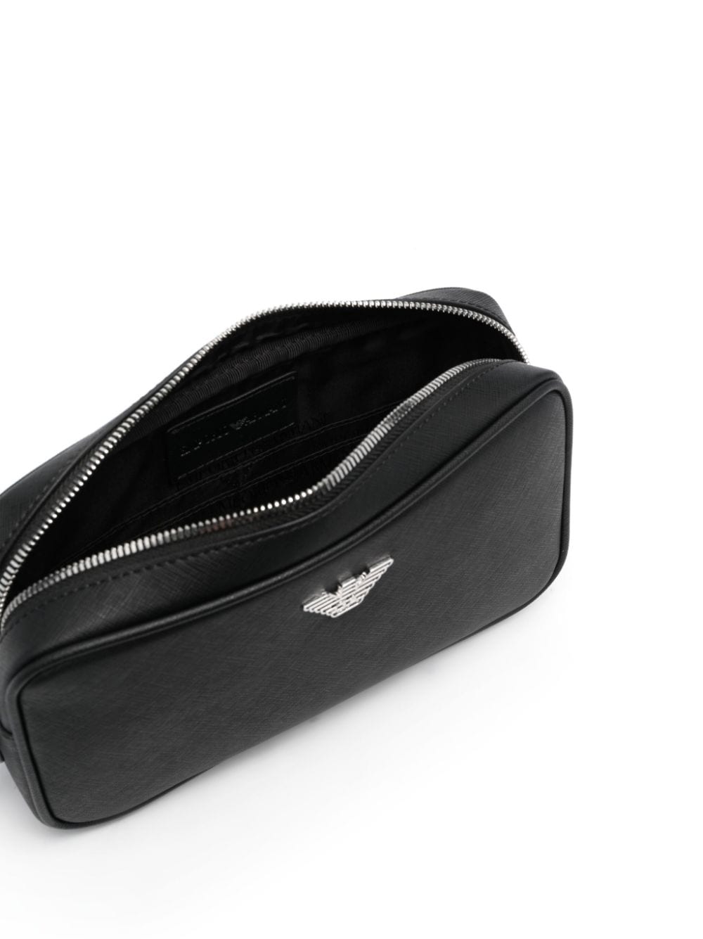 Emporio Armani Black Textured Wash Bag with Eagle Plaque image 1