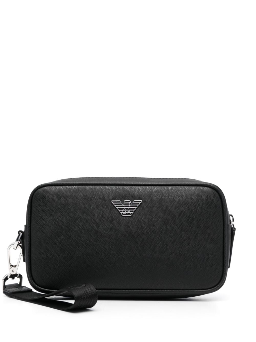 Emporio Armani Black Textured Wash Bag with Eagle Plaque image 0