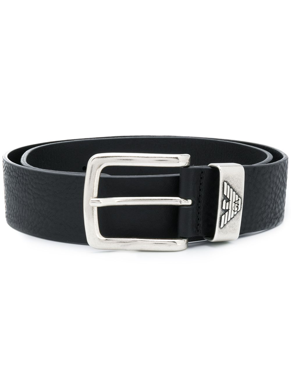 Emporio Armani Black Leather Belt with Logo Plaque image 0