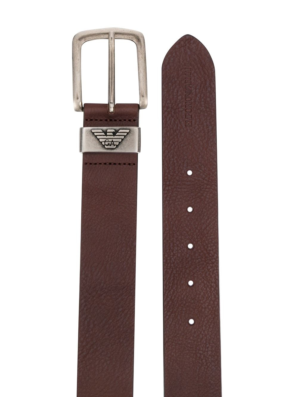 Emporio Armani Brown Leather Belt with Logo Detail image 1