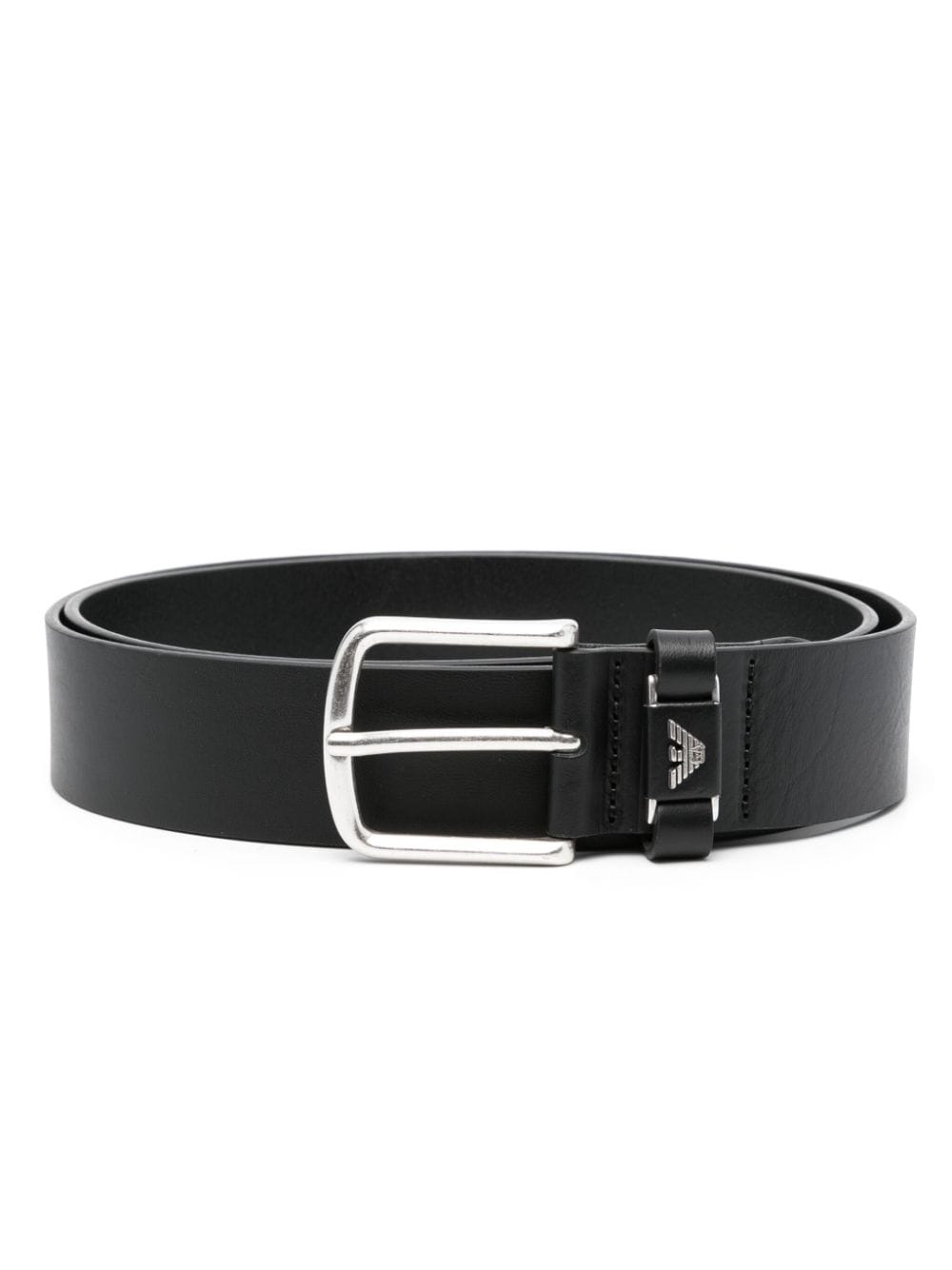 Emporio Armani Black Leather Belt with Logo Buckle image 0