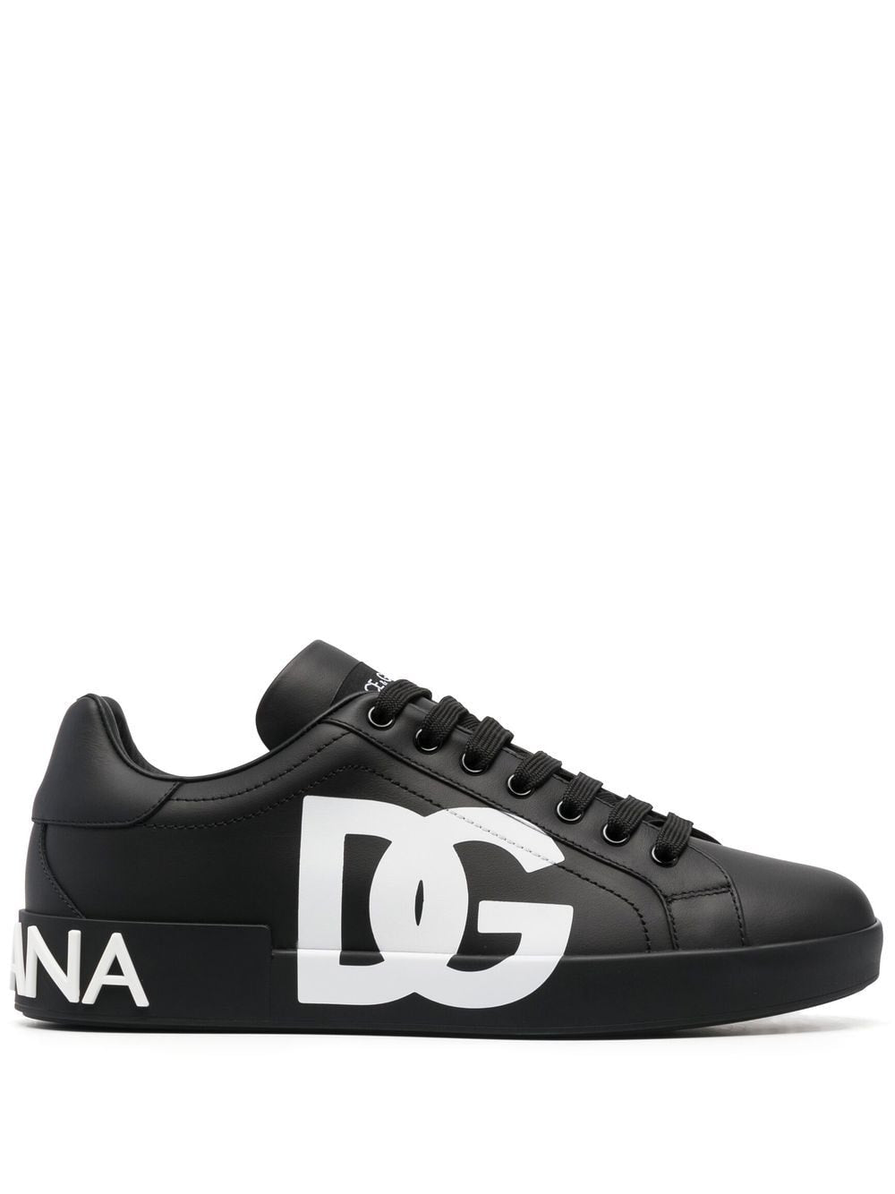 Dolce & Gabbana Portofino Logo-Print Leather Sneakers - Black image 0